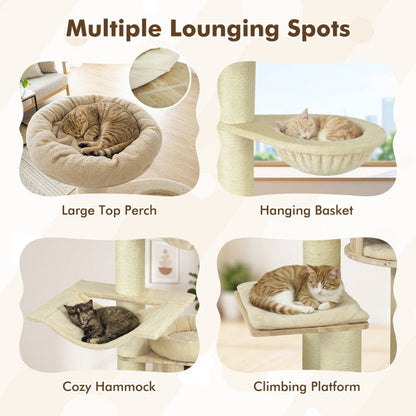75.5" Tall Cat Tree with 7 Sisal Posts & Hanging Basket and Hammock for Indoor