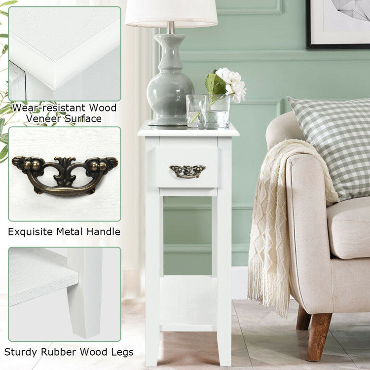 2 Tier End Bedside Sofa Side Table Narrow Nightstand