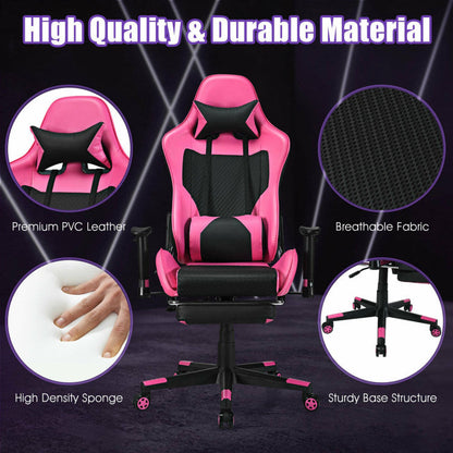 PU Leather Gaming Chair with USB Massage Lumbar Pillow and Footrest