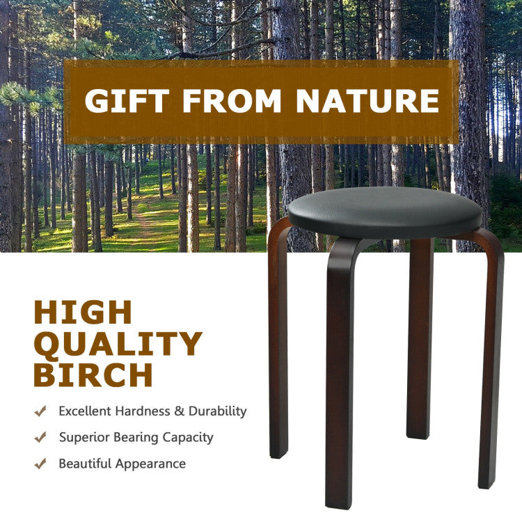 4-Pack Bentwood Stack Stools with PU Leather Round Top