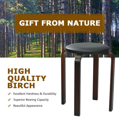 4-Pack Bentwood Stack Stools with PU Leather Round Top