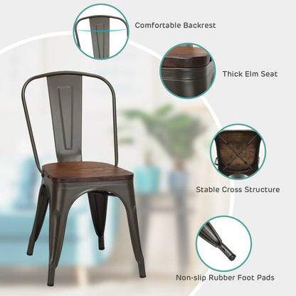 18 Inch Set of 4 Stackable Metal Dining Chair with Wood Seat