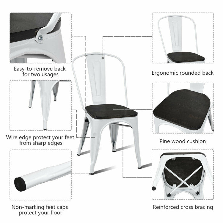 4 Pieces Tolix Style Metal Dining Chairs with Stackable Wood Seat