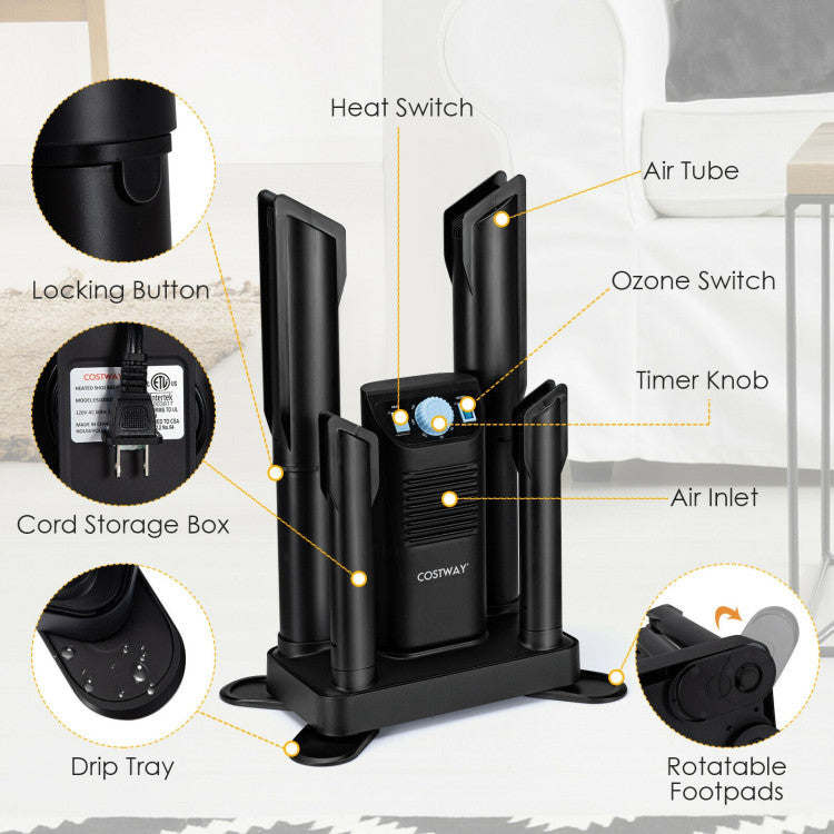 Electric Shoe Boot Dryer 4 Shoes with 180 Mins Timer Ozone Disinfection