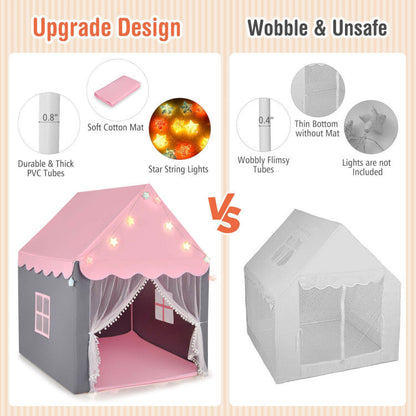 Kids Playhouse Tent with Star Lights and Mat