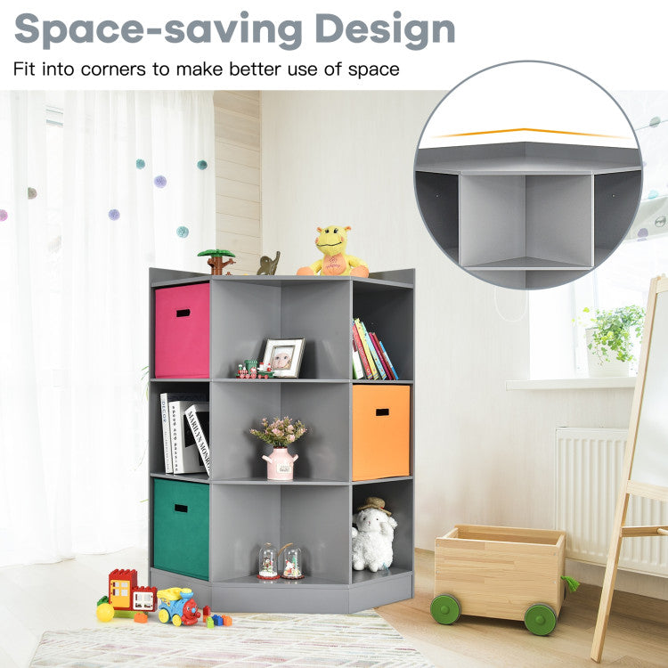 3-Tier Kids Storage Shelf Children Corner Cabinet with 3 Baskets