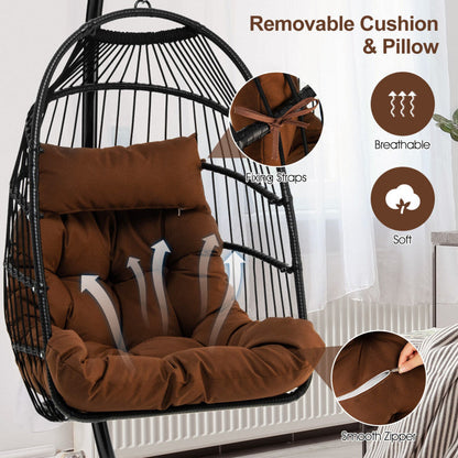 Patio Hanging Egg Chair with Stand Waterproof Cover and Folding Basket