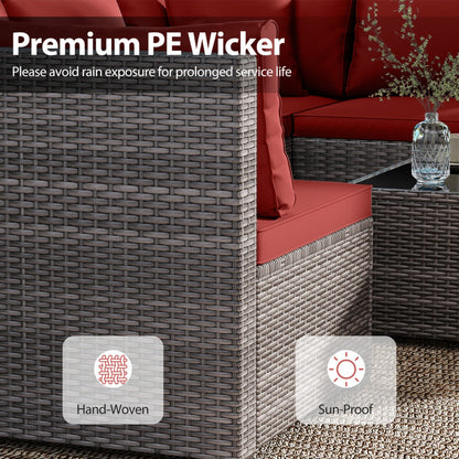 7-Piece PE Rattan Patio Set with Glass Table & Soft Cushions for Outdoor