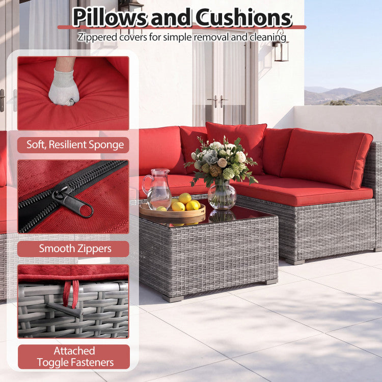7-Piece PE Rattan Patio Set with Glass Table & Soft Cushions for Outdoor