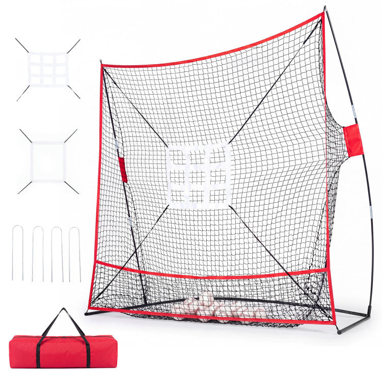 7 x 7.4 FT Baseball Practice Net with 2 Strike Zones and Large Ball Collection System