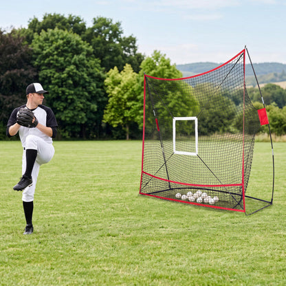 7 x 7.4 FT Baseball Practice Net with 2 Strike Zones and Large Ball Collection System