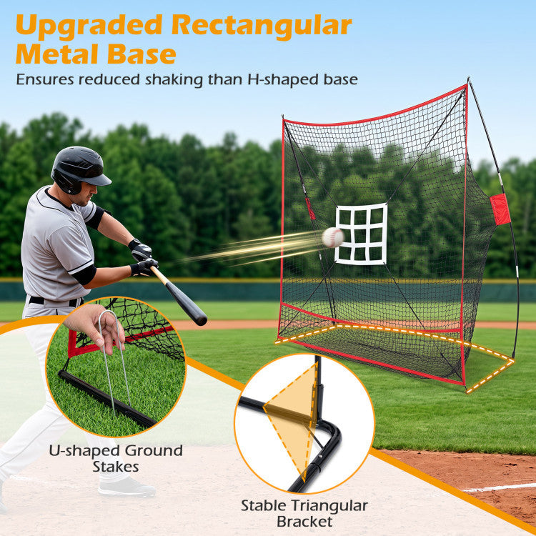 7 x 7.4 FT Baseball Practice Net with 2 Strike Zones and Large Ball Collection System