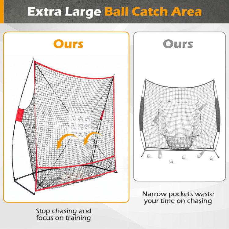 7 x 7.4 FT Baseball Practice Net with 2 Strike Zones and Large Ball Collection System