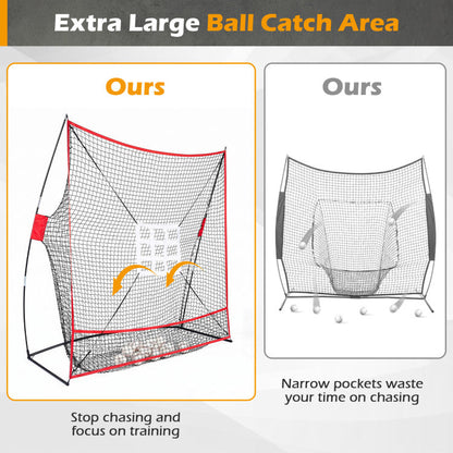 7 x 7.4 FT Baseball Practice Net with 2 Strike Zones and Large Ball Collection System