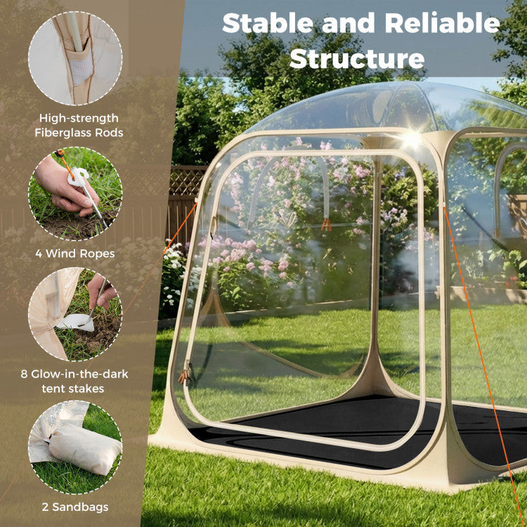 7 x 7 FT Pop Up Sports Tent Clear Bubble Tent All-Weather Waterproof Pod with Sealed Floor