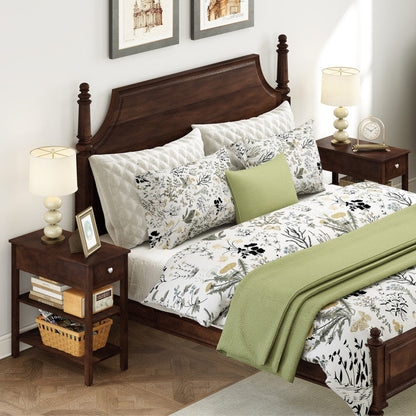 3-Tier Narrow End Table with Drawer and Storage Shelves