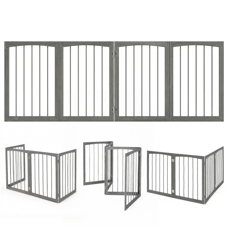 83 inch L x 30 inch H Dog Gate 4-Panel Wooden Pet Fence for Indoor