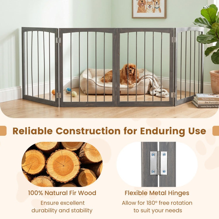 83 inch L x 30 inch H Dog Gate 4-Panel Wooden Pet Fence for Indoor