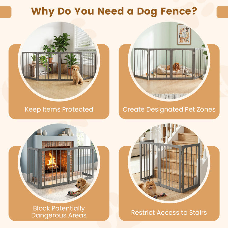 83 inch L x 30 inch H Dog Gate 4-Panel Wooden Pet Fence for Indoor