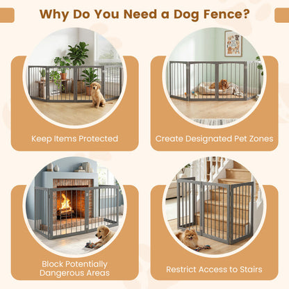 83 inch L x 30 inch H Dog Gate 4-Panel Wooden Pet Fence for Indoor
