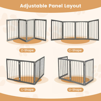 83 inch L x 30 inch H Dog Gate 4-Panel Wooden Pet Fence for Indoor