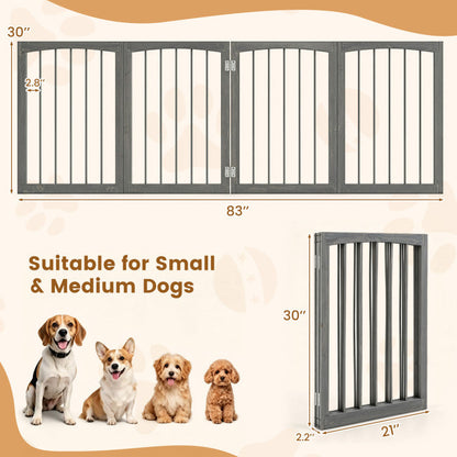 83 inch L x 30 inch H Dog Gate 4-Panel Wooden Pet Fence for Indoor