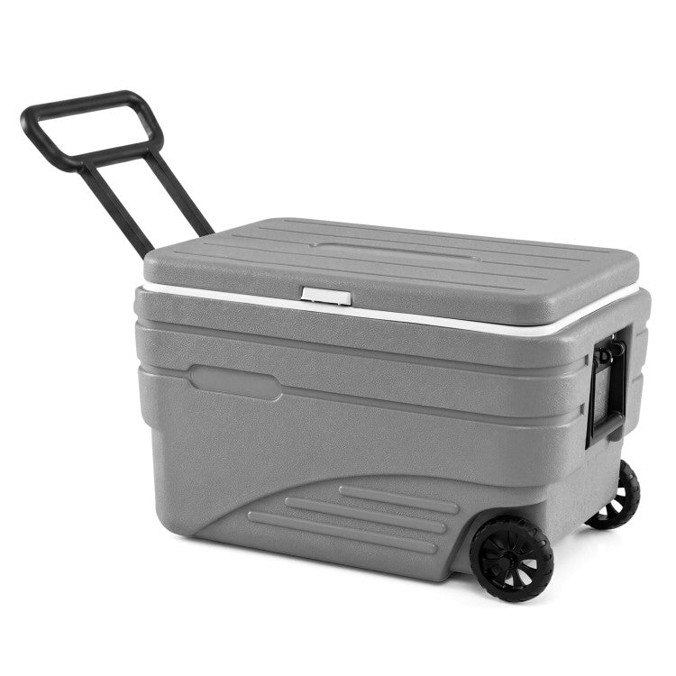 84 Quart Portable Wheeled Ice Cooler with Foldable Pull