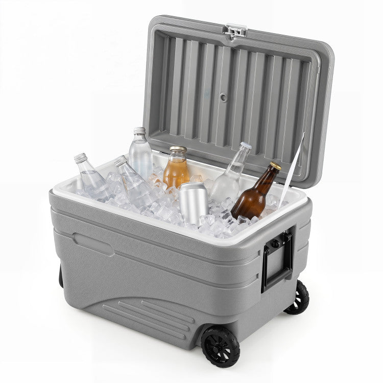84 Quart Portable Wheeled Ice Cooler with Foldable Pull