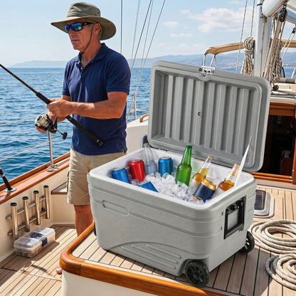 84 Quart Portable Wheeled Ice Cooler with Foldable Pull