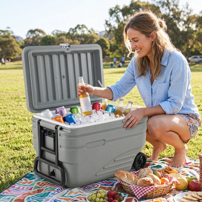 84 Quart Portable Wheeled Ice Cooler with Foldable Pull