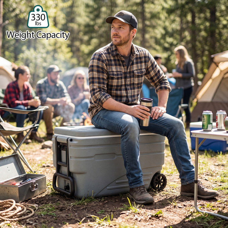 84 Quart Portable Wheeled Ice Cooler with Foldable Pull