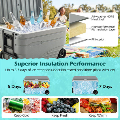 84 Quart Portable Wheeled Ice Cooler with Foldable Pull
