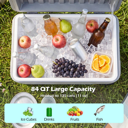84 Quart Portable Wheeled Ice Cooler with Foldable Pull