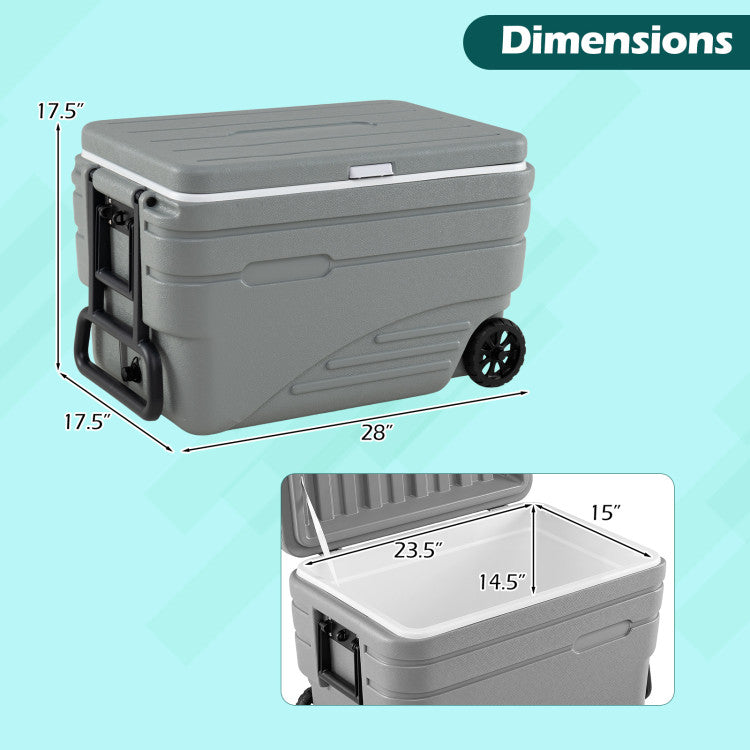 84 Quart Portable Wheeled Ice Cooler with Foldable Pull