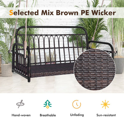 880LBS Wicker Hanging Porch Swing with Cushions