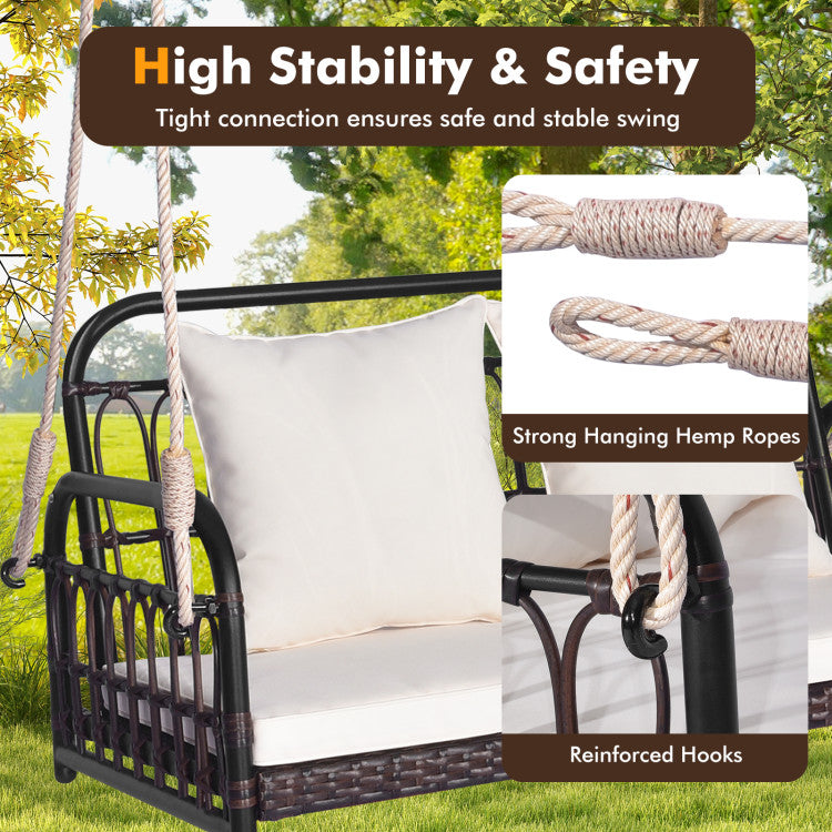 880LBS Wicker Hanging Porch Swing with Cushions