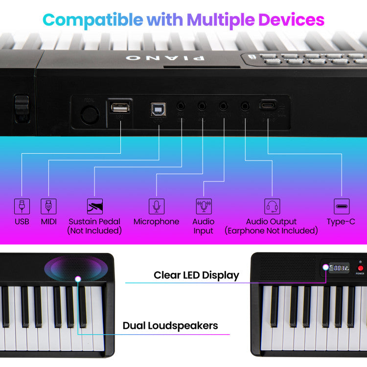 88 Key Foldable Electric Keyboard Piano with Wireless MIDI and Dual Speakers
