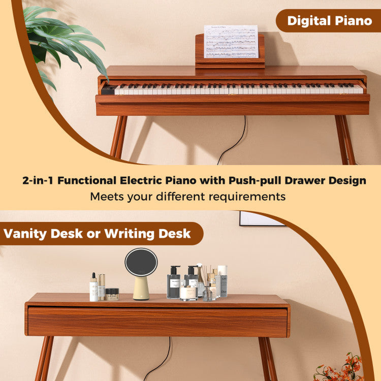 88-Key Graded Hammer Action Weighted Keyboard with Push-pull Drawer