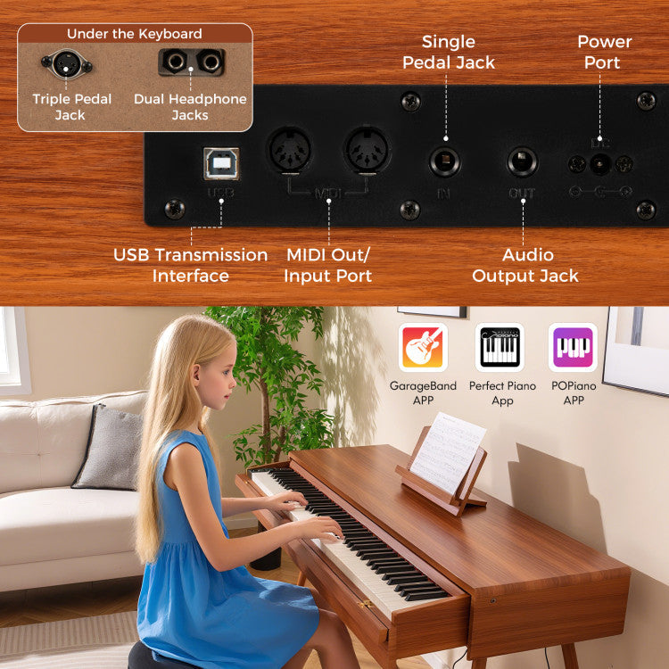 88-Key Graded Hammer Action Weighted Keyboard with Push-pull Drawer