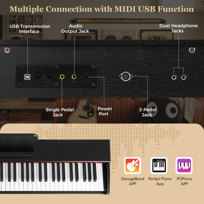88-Key Hammer Action Weighted Keyboard with Furniture Stand