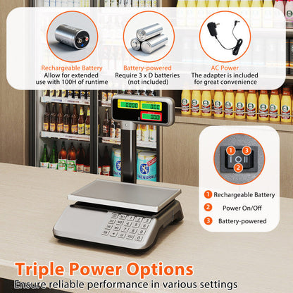 88lb Price Computing Scale with Pole Dual LCD Display Digital Commercial Food Scale