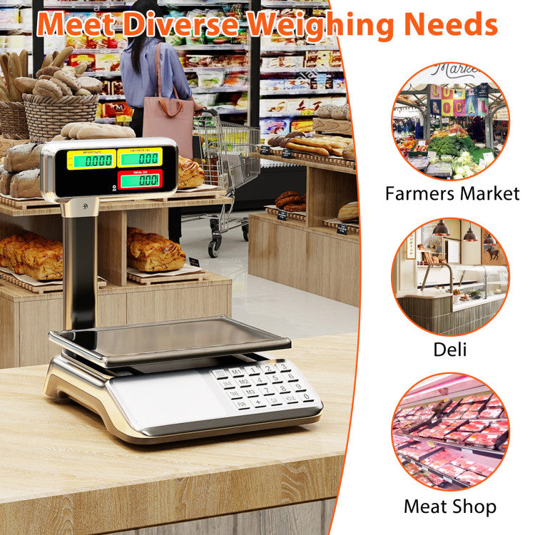 88lb Price Computing Scale with Pole Dual LCD Display Digital Commercial Food Scale