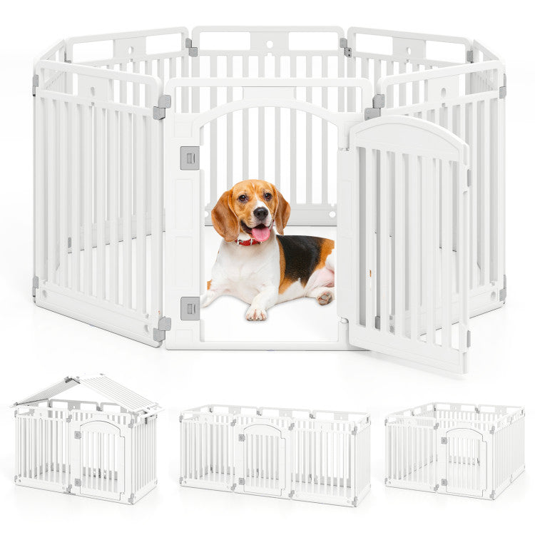 8-Panel Tall Plastic Dog Fence Indoor Outdoor Puppy Pen with Locking Door