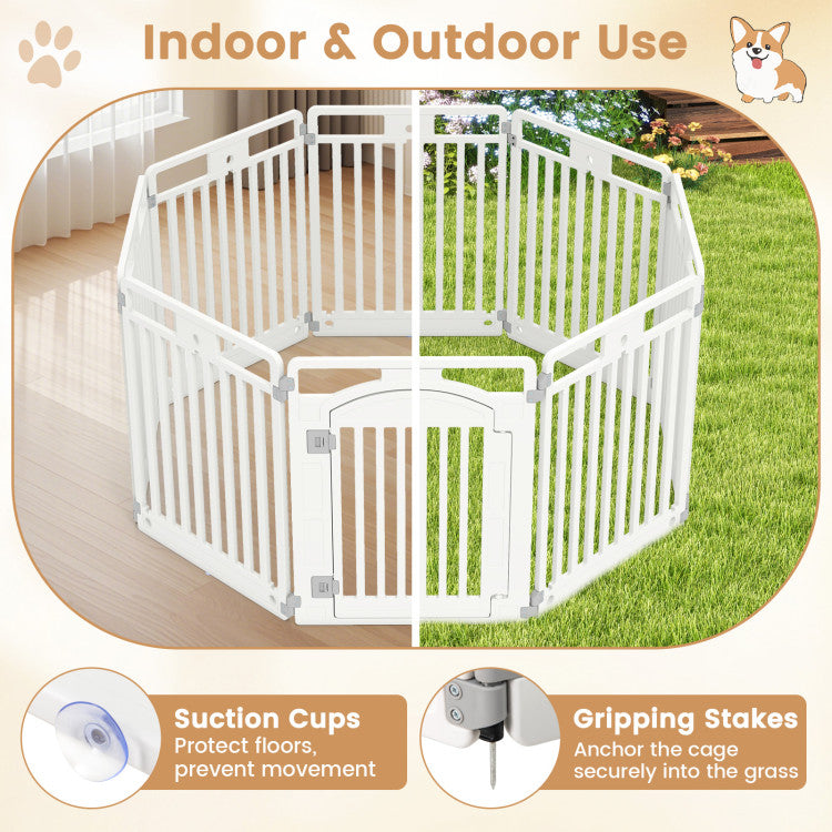 8-Panel Tall Plastic Dog Fence Indoor Outdoor Puppy Pen with Locking Door