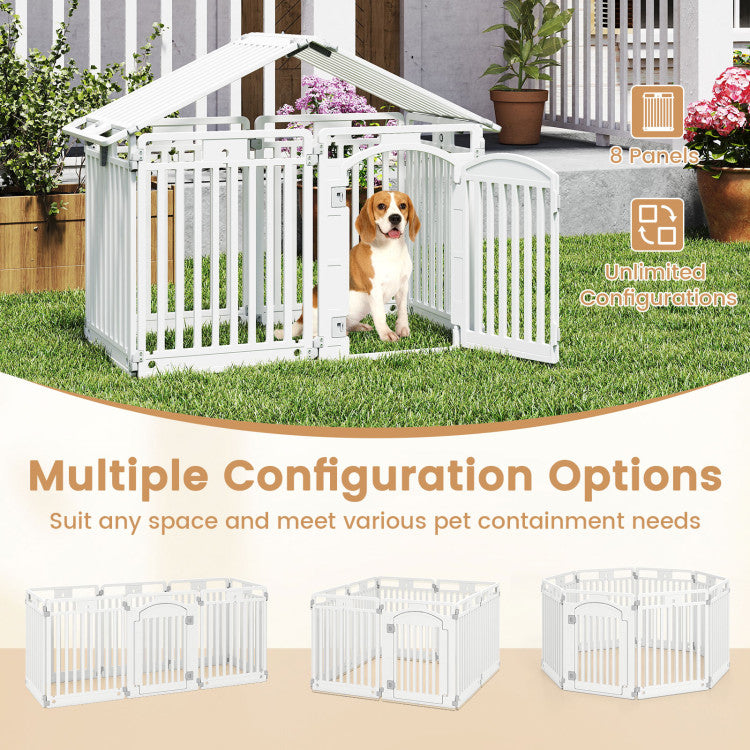 8-Panel Tall Plastic Dog Fence Indoor Outdoor Puppy Pen with Locking Door