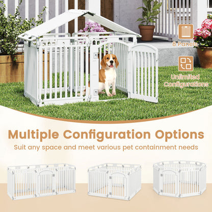 8-Panel Tall Plastic Dog Fence Indoor Outdoor Puppy Pen with Locking Door