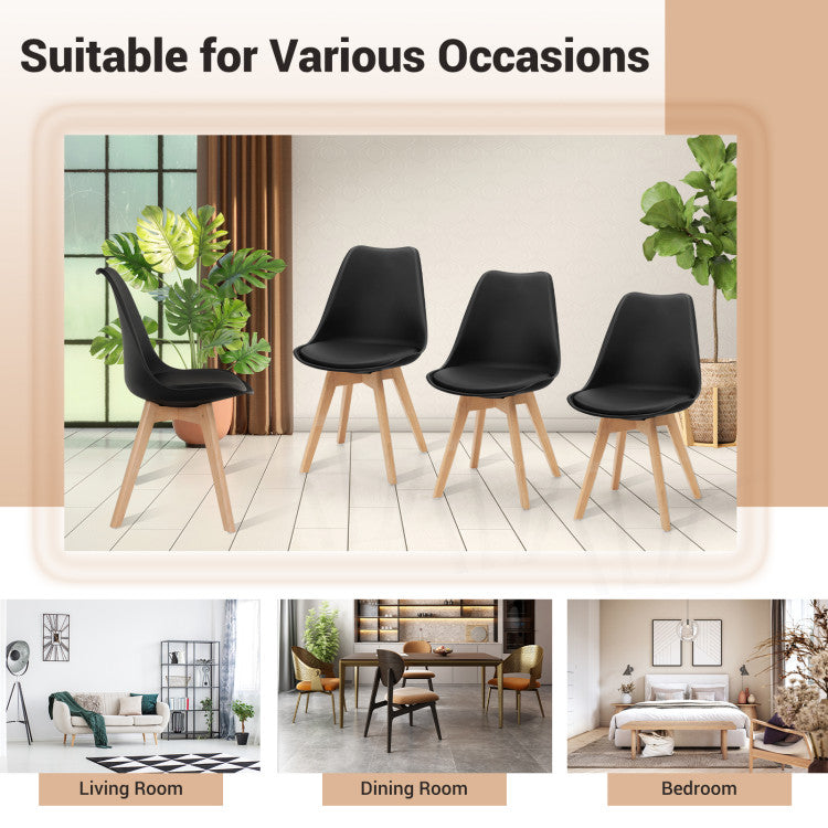Set of 4 Modern High Backrest Dining Chairs with Wooden Legs