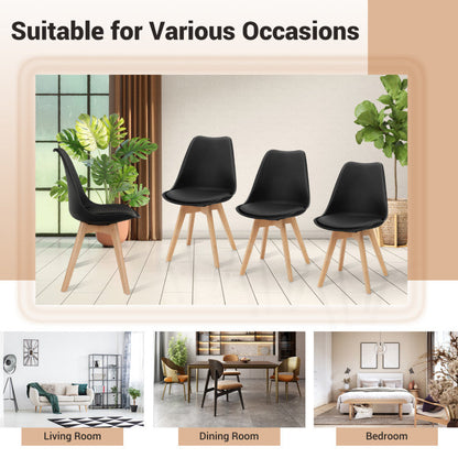 Set of 4 Modern High Backrest Dining Chairs with Wooden Legs