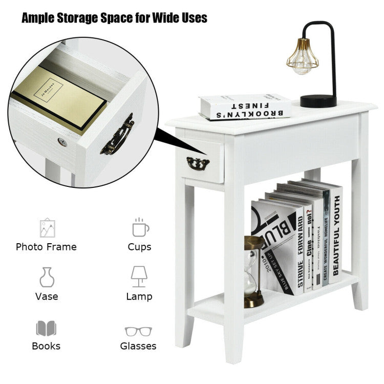 2 Tier End Bedside Sofa Side Table Narrow Nightstand