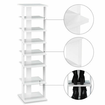 7-Tiers Vertical Wooden Space Saving Shoe Rack for Front Door